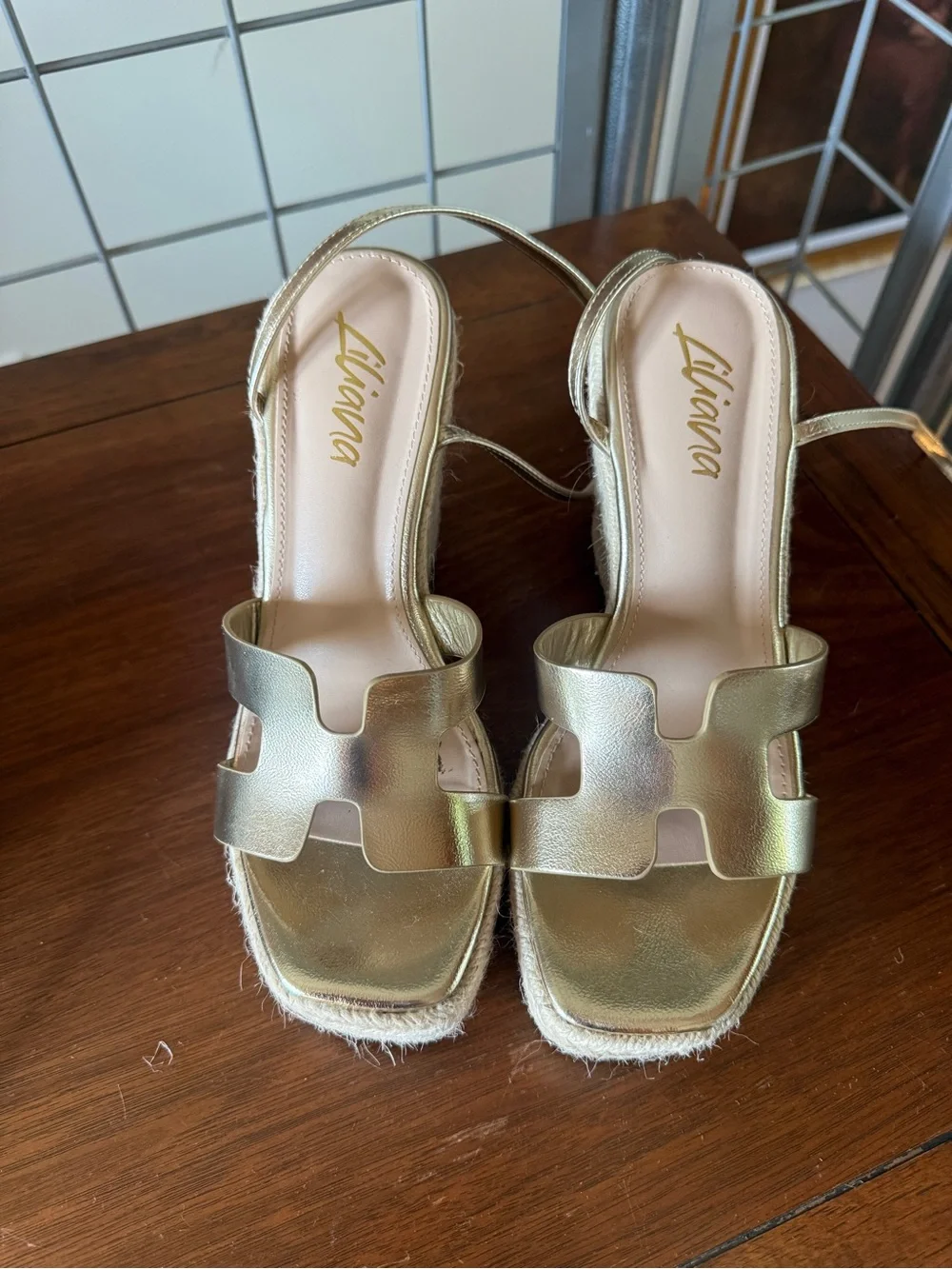 Gold H-Strap Espadrille Wedges - Viral TikTok Find - Sz 7.5